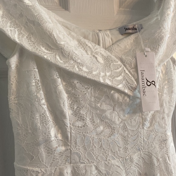Jasambac white lace off the shoulder dress asymmetrical hem Size S - Picture 5 of 7